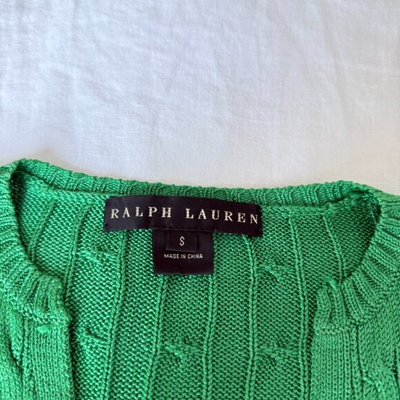 Ralph Lauren Black Label Cable-Knit 100% Silk V-Neck Sweater Green size small - Picture 2 of 7